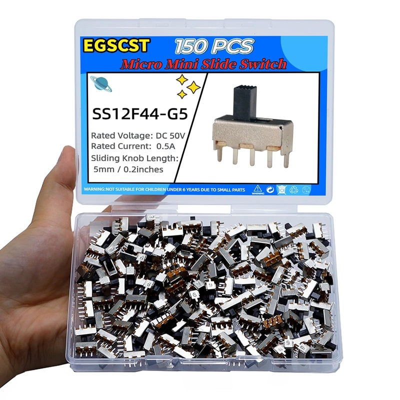 EGSCST 150PCS Micro Mini Slide Switch SPDT Toggle Switches 1p2t 2 Position 3 Pin Small Miniature Vertical Panel Mount Dip Knob for Arduino PCB Breadboard Electronic Project - SS12F44 5mm DC 50V 0.5A - Image 5